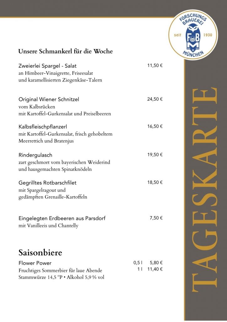 Tageskarte - Schmankerl der Woche im Bräustüberl Perlach