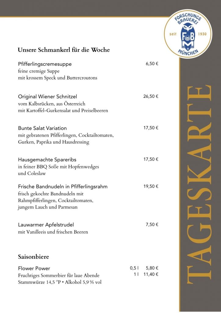 Tageskarte - Schmankerl der Woche im Bräustüberl Perlach