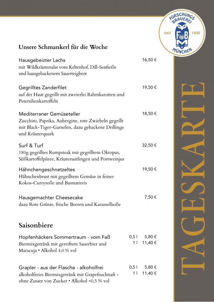 Tageskarte - Schmankerl der Woche im Bräustüberl Perlach