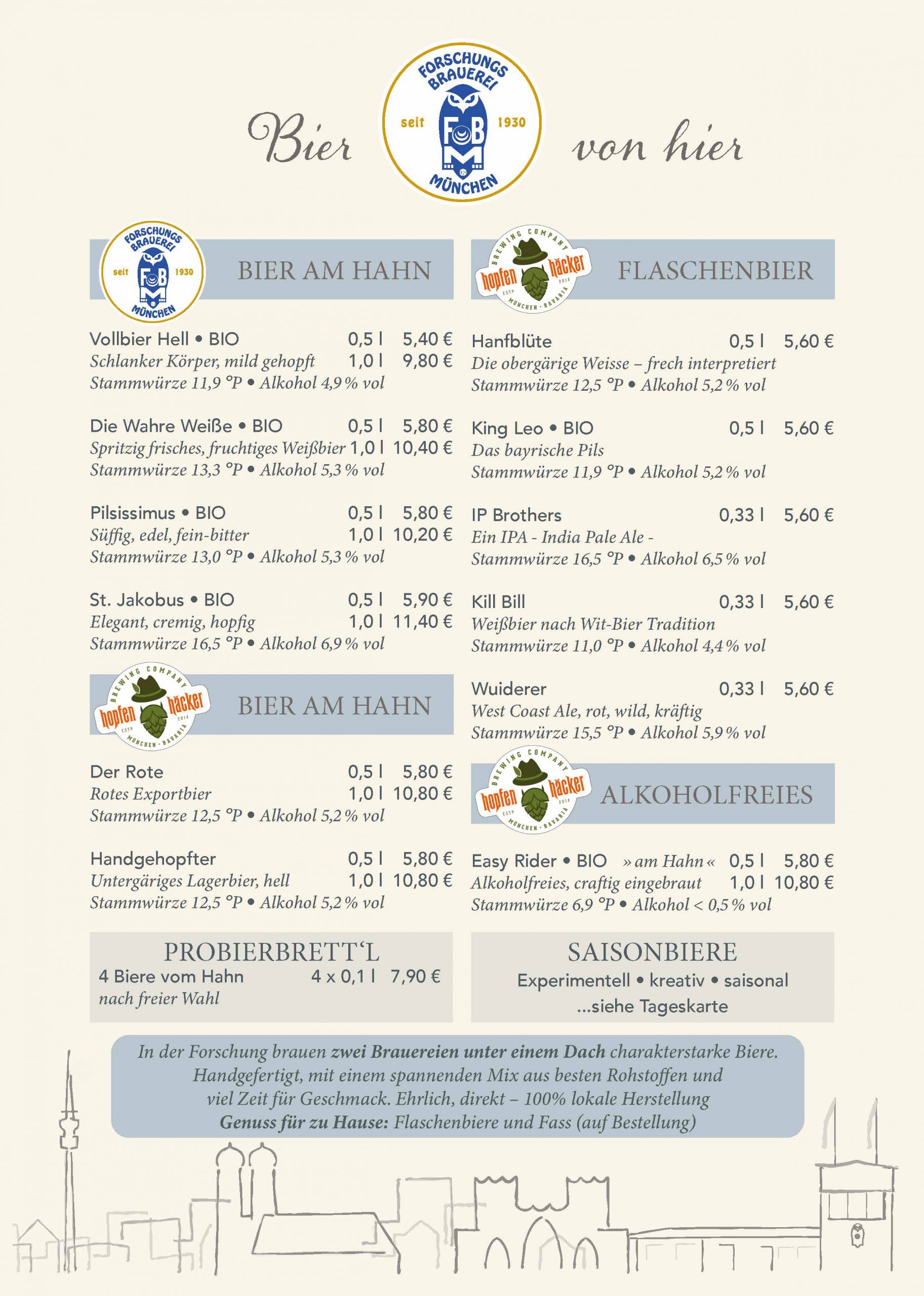 Die Biere im Bräustüberl Perlach von der Forschungsbrauerei und der Kreativbrauerei Hopfenhäcker