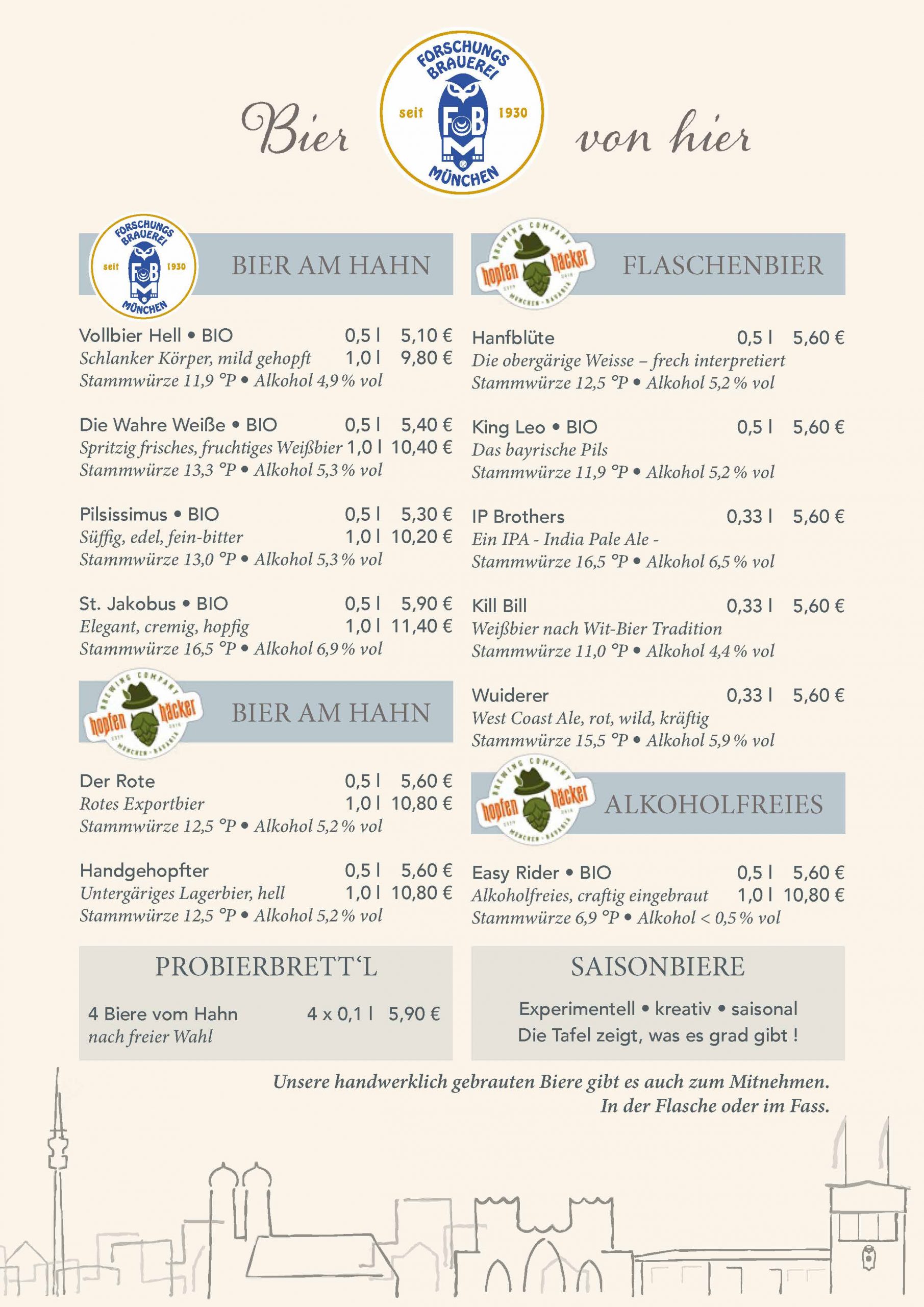 Die Biere im Bräustüberl Perlach von der Forschungsbrauerei und der Kreativbrauerei Hopfenhäcker